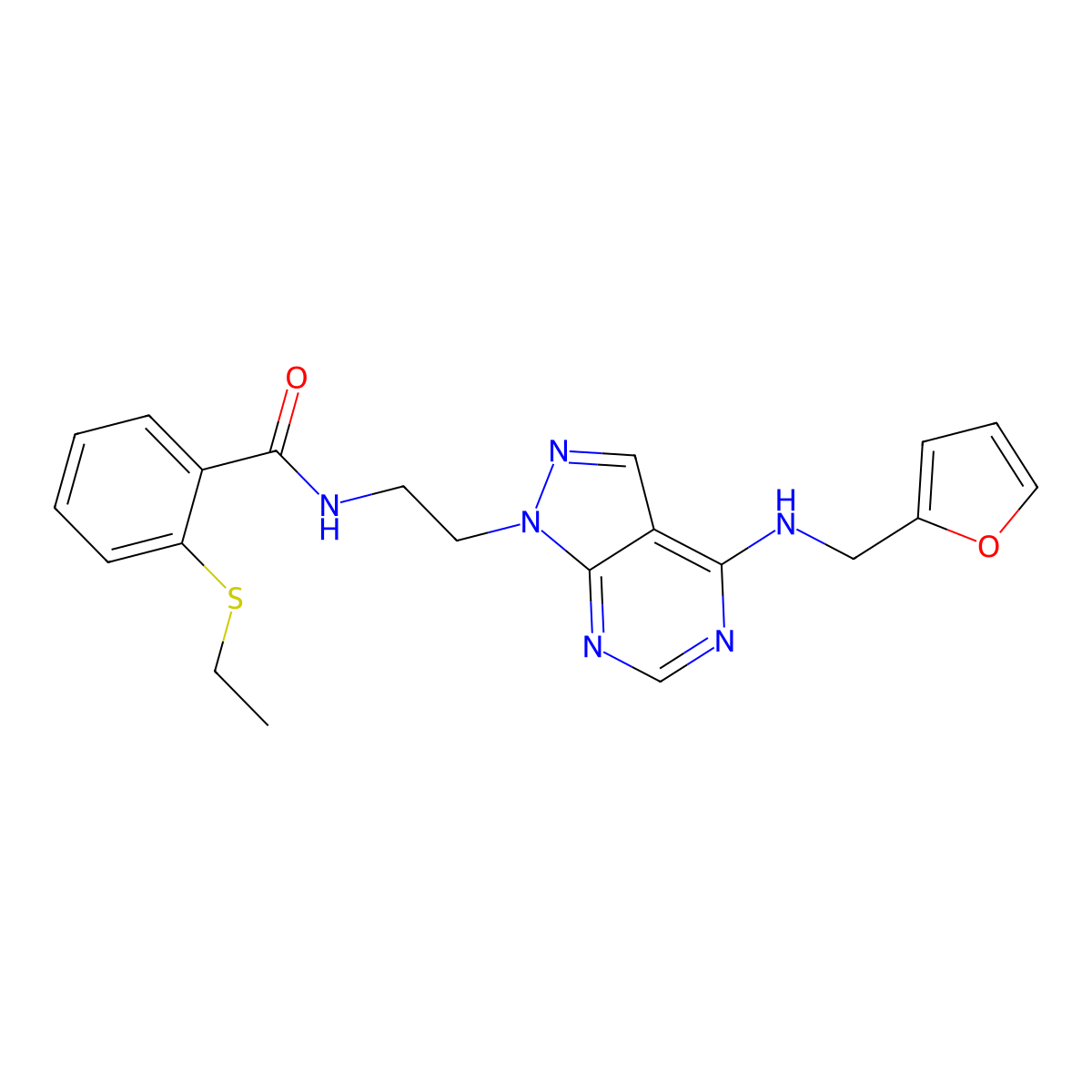 2-(ethylthio)-N-(2-(4-((furan-2-ylmethyl)amino)-1H-pyrazolo[3,4-d]pyrimidin-1-yl)ethyl)benzamide molecular structure, CAS 1211419-06-5