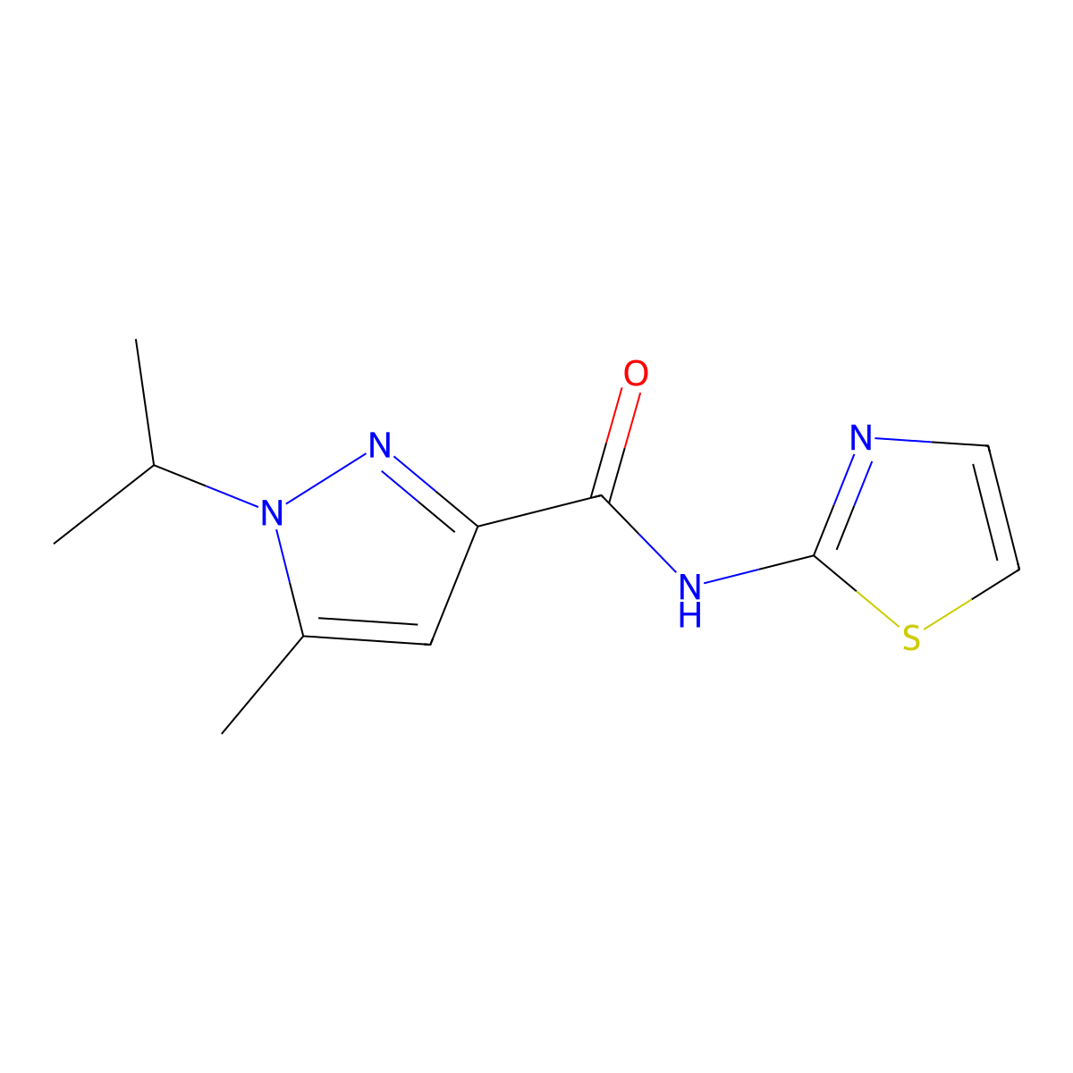 1-isopropyl-5-methyl-N-(thiazol-2-yl)-1H-pyrazole-3-carboxamide molecular structure, CAS 1211420-23-3