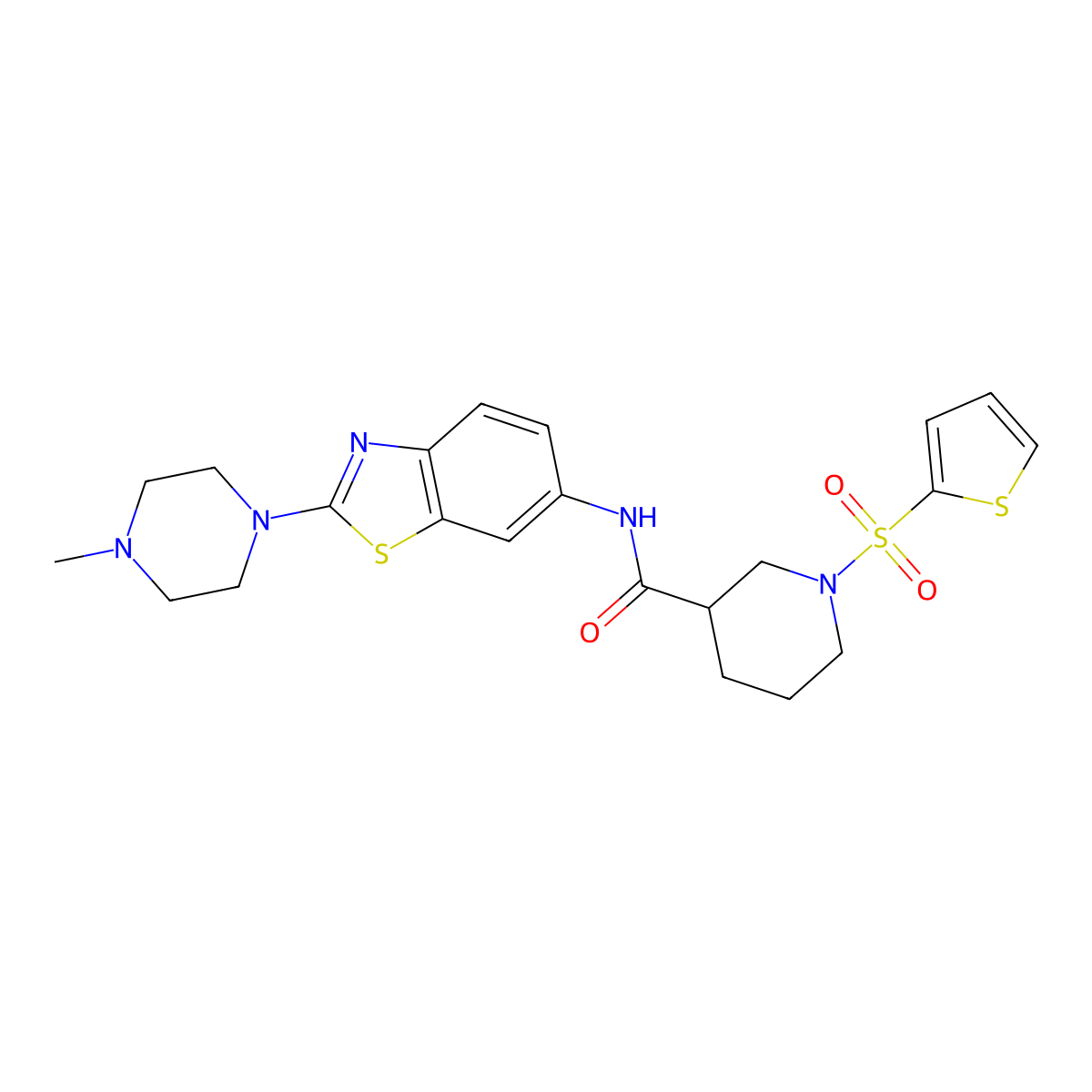 N-(2-(4-methylpiperazin-1-yl)benzo[d]thiazol-6-yl)-1-(thiophen-2-ylsulfonyl)piperidine-3-carboxamide molecular structure, CAS 1211421-78-1