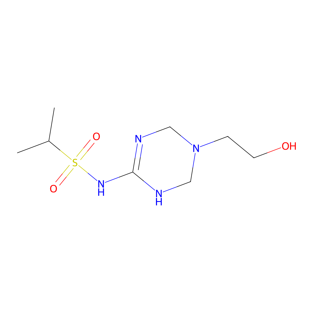 N-(5-(2-hydroxyethyl)-1,4,5,6-tetrahydro-1,3,5-triazin-2-yl)propane-2-sulfonamide molecular structure, CAS 1211424-39-3