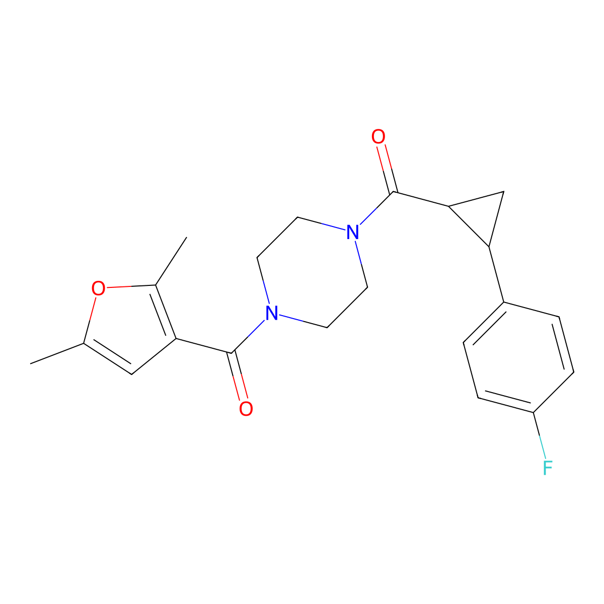1-(2,5-Dimethylfuran-3-carbonyl)-4-[2-(4-fluorophenyl)cyclopropanecarbonyl]piperazine molecular structure, CAS 1211424-56-4