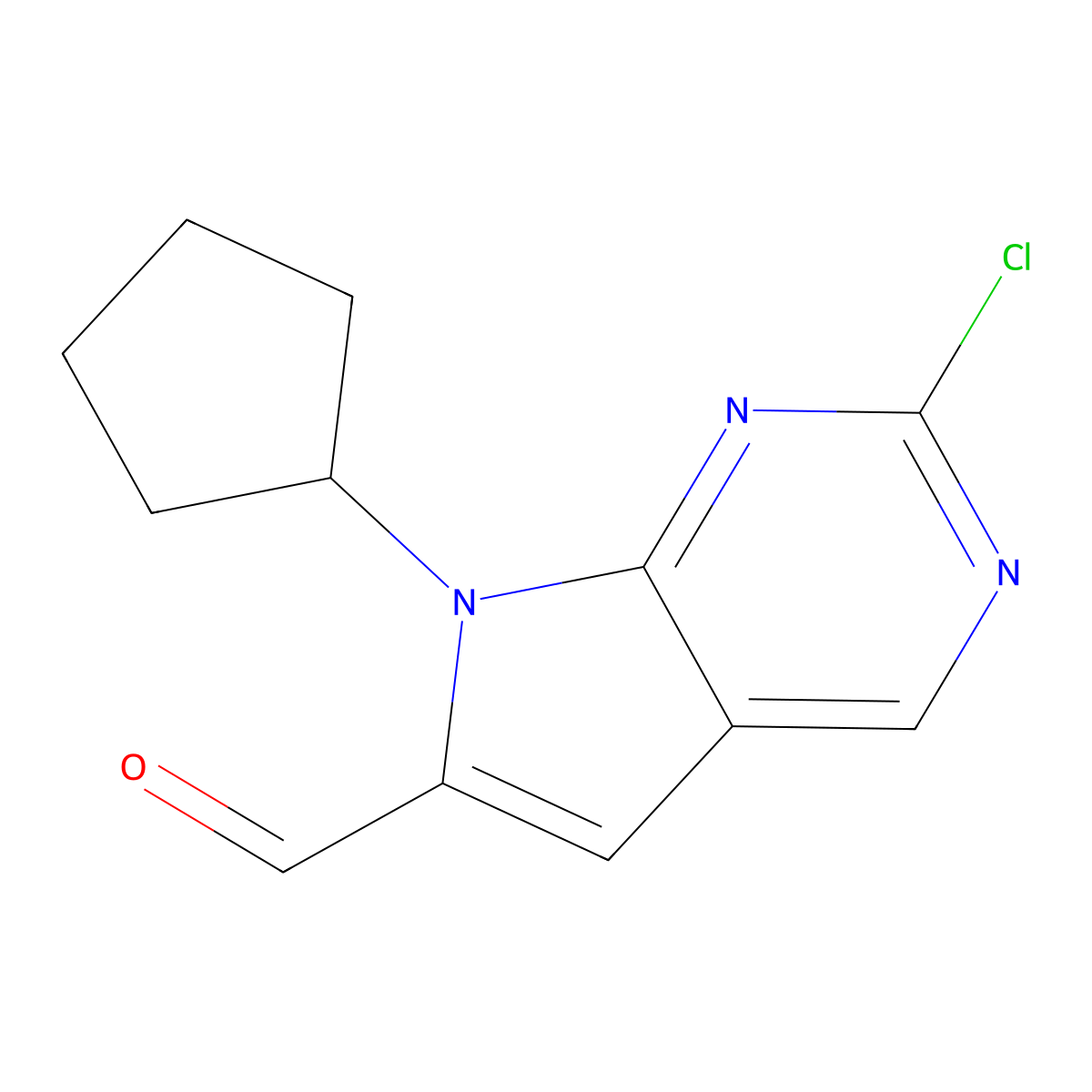 2-chloro-7-cyclopentyl-7H-pyrrolo[2,3-d]pyrimidine-6-carbaldehyde molecular structure, CAS 1211443-55-8