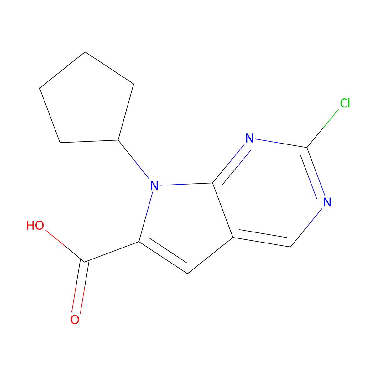 2-Chloro-7-cyclopentyl-7H-pyrrolo[2,3-d]pyrimidine-6-carboxylic acid molecular structure, CAS 1211443-58-1