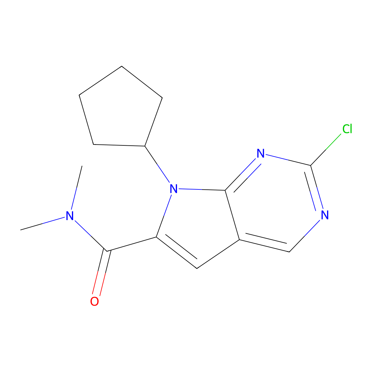 2-Chloro-7-cyclopentyl-N,N-dimethyl-7H-pyrrolo[2,3-d]pyrimidine-6-carboxamide molecular structure, CAS 1211443-61-6