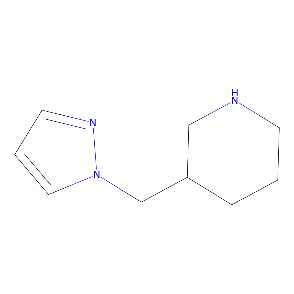 3-((1H-Pyrazol-1-yl)methyl)piperidine molecular structure, CAS 1211450-36-0