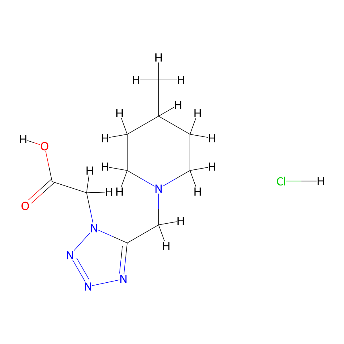 2-[5-[(4-Methylpiperidin-1-yl)methyl]tetrazol-1-yl]acetic acid;hydrochloride molecular structure, CAS 1211452-25-3