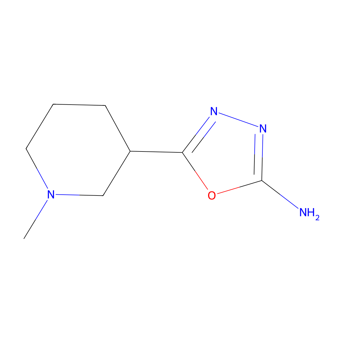 5-(1-Methylpiperidin-3-yl)-1,3,4-oxadiazol-2-amine molecular structure, CAS 1211459-35-6