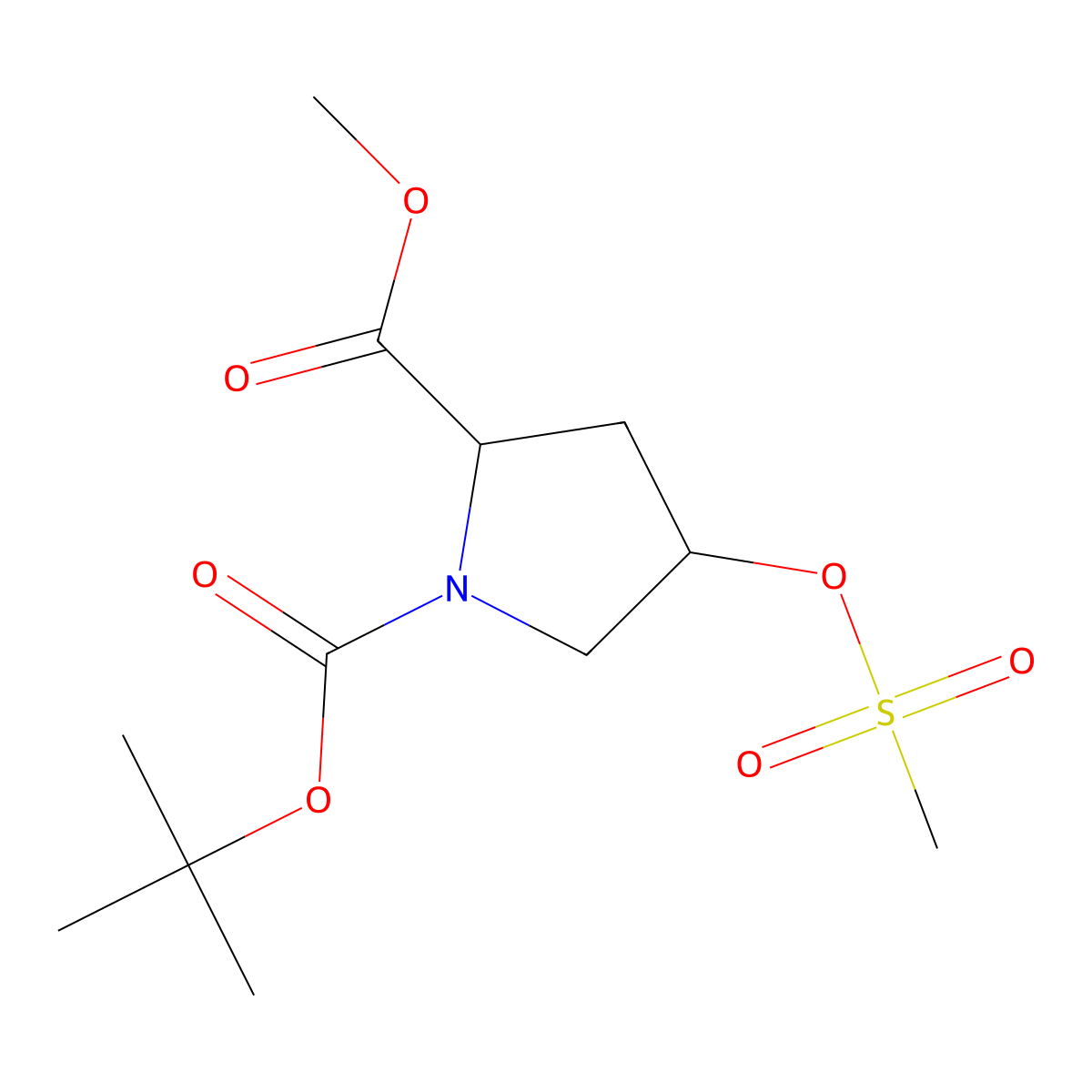 (2S,4S)-1-tert-Butyl2-methyl4-((methylsulfonyl)oxy)pyrrolidine-1,2-dicarboxylate molecular structure, CAS 121147-93-1