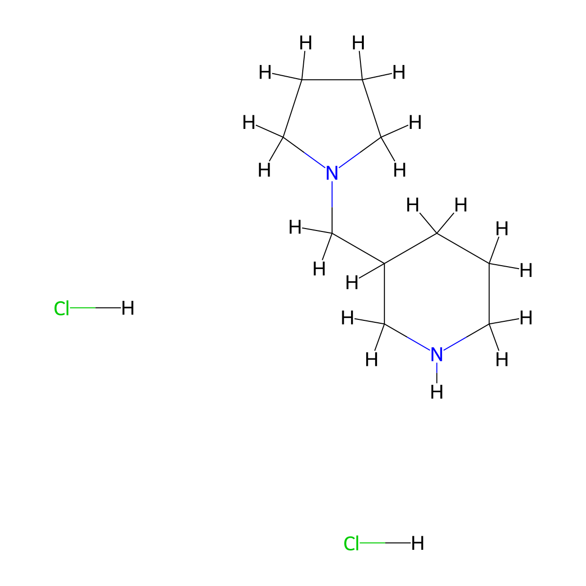 3-(1-Pyrrolidinylmethyl)piperidine dihydrochloride molecular structure, CAS 1211479-21-8