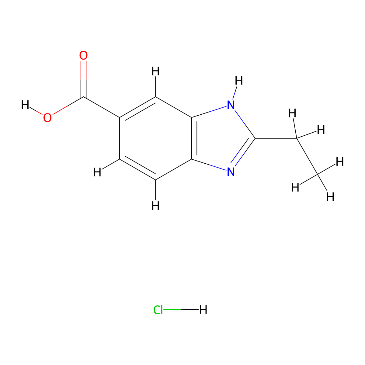 2-ethyl-1H-1,3-benzodiazole-5-carboxylic acid hydrochloride molecular structure, CAS 1211483-10-1