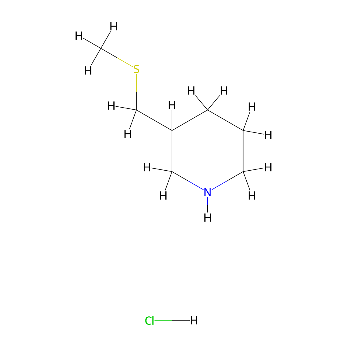 3-[(Methylsulfanyl)methyl]piperidine hydrochloride molecular structure, CAS 1211487-14-7