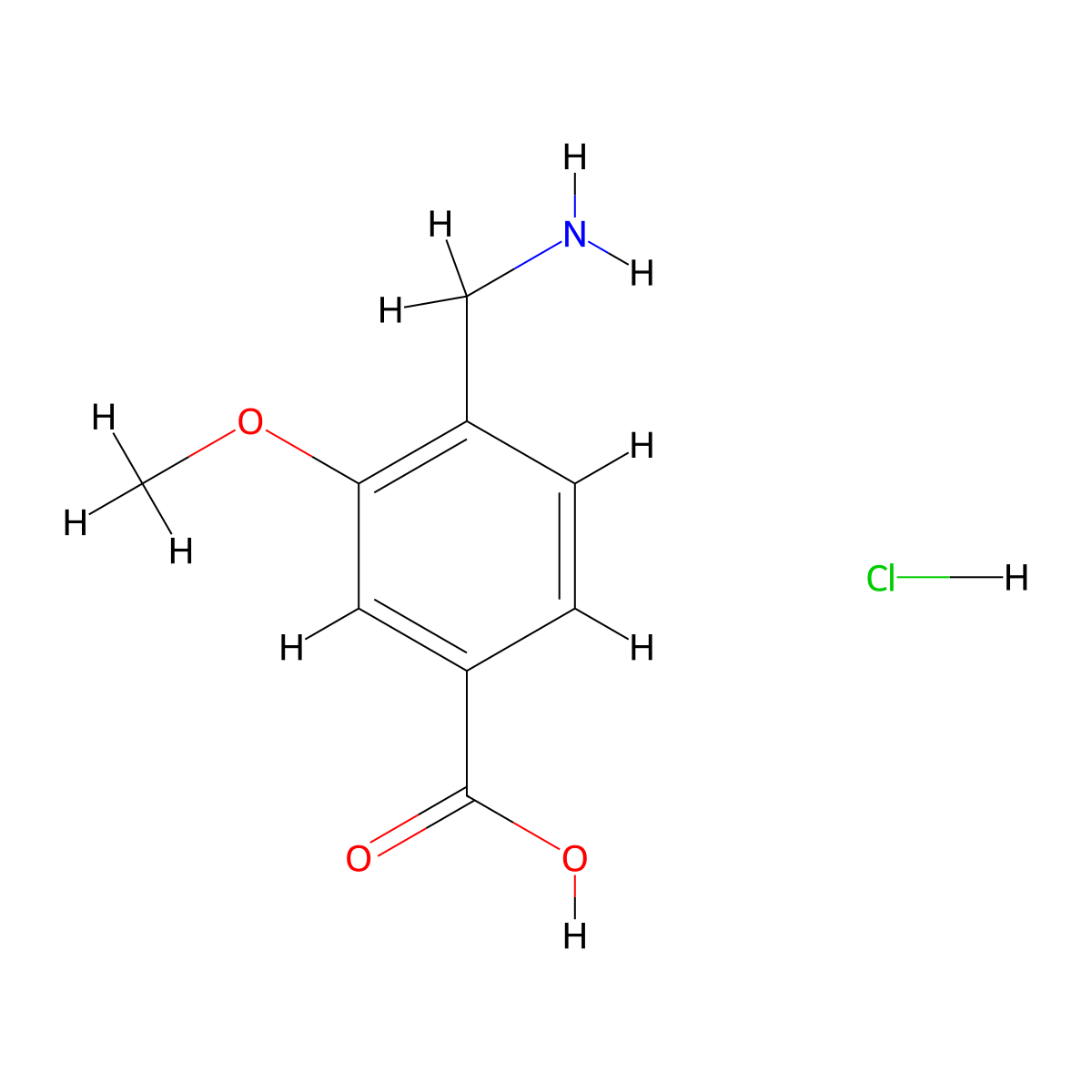 4-(Aminomethyl)-3-methoxybenzoic acid hydrochloride molecular structure, CAS 1211494-29-9