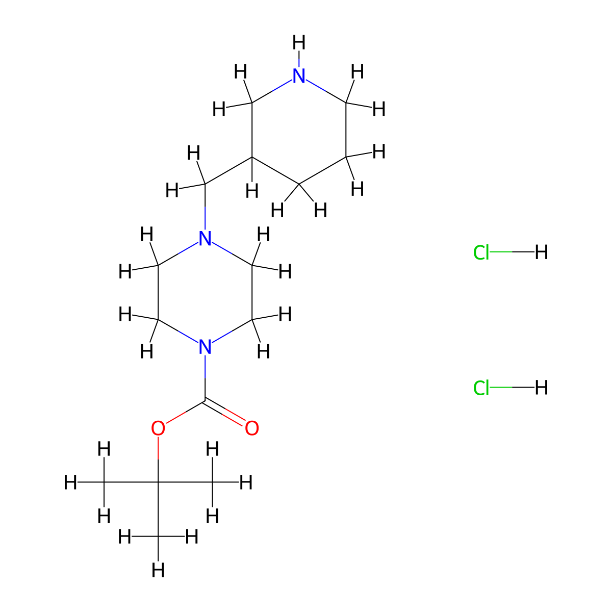 Tert-butyl 4-(piperidin-3-ylmethyl)piperazine-1-carboxylate dihydrochloride molecular structure, CAS 1211498-87-1