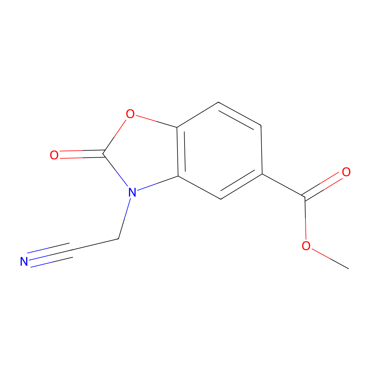 Methyl 3-(cyanomethyl)-2-oxo-2,3-dihydro-1,3-benzoxazole-5-carboxylate molecular structure, CAS 1211502-70-3