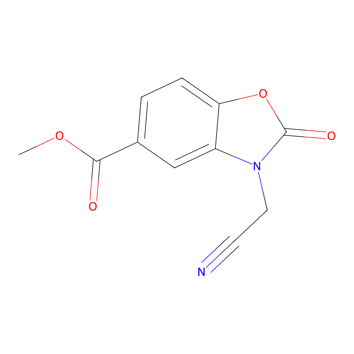 Methyl 3-(cyanomethyl)-2-oxo-2,3-dihydro-1,3-benzoxazole-5-carboxylate molecular structure, CAS 1211502-70-3