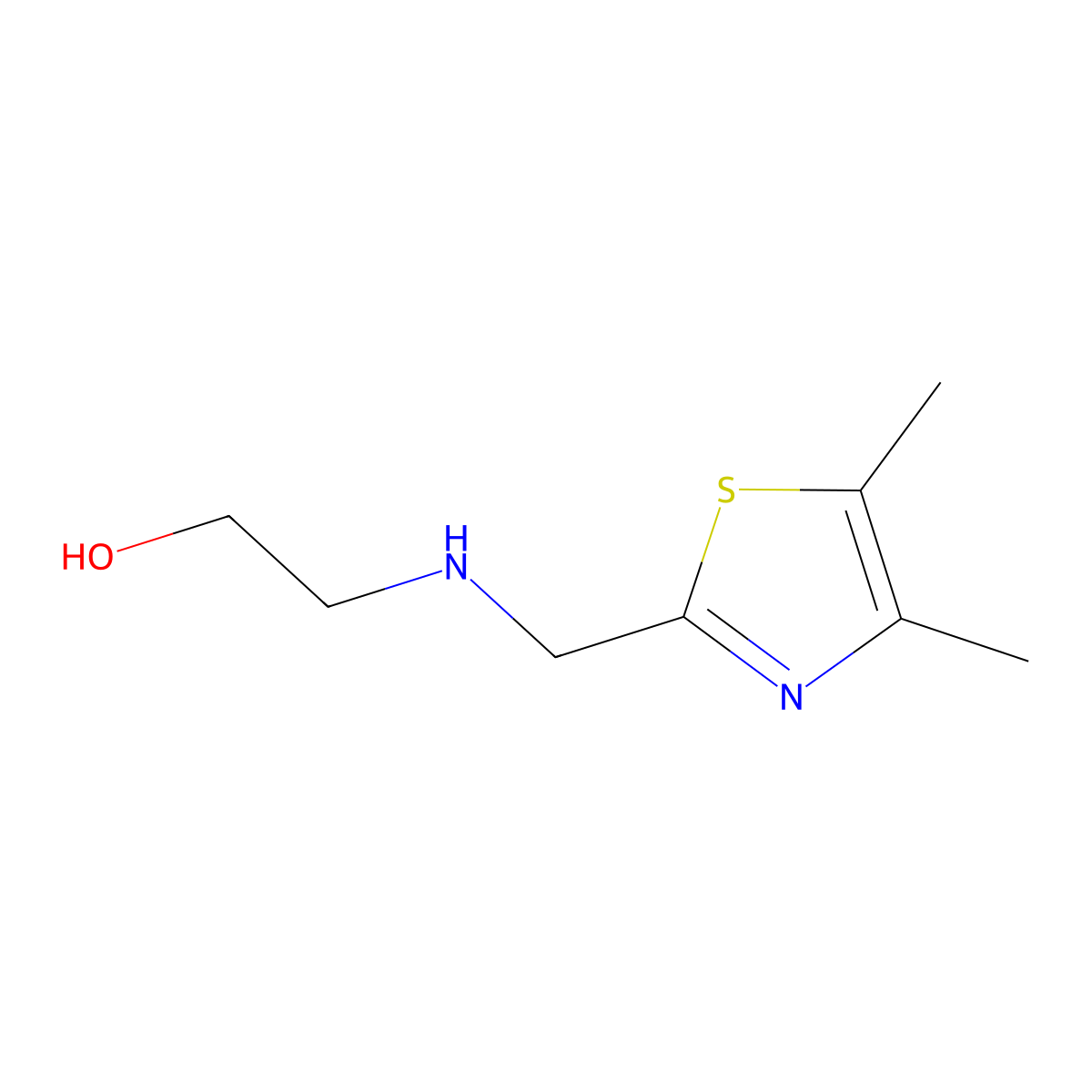 2-{[(Dimethyl-1,3-thiazol-2-yl)methyl]amino}ethan-1-ol molecular structure, CAS 1211507-04-8