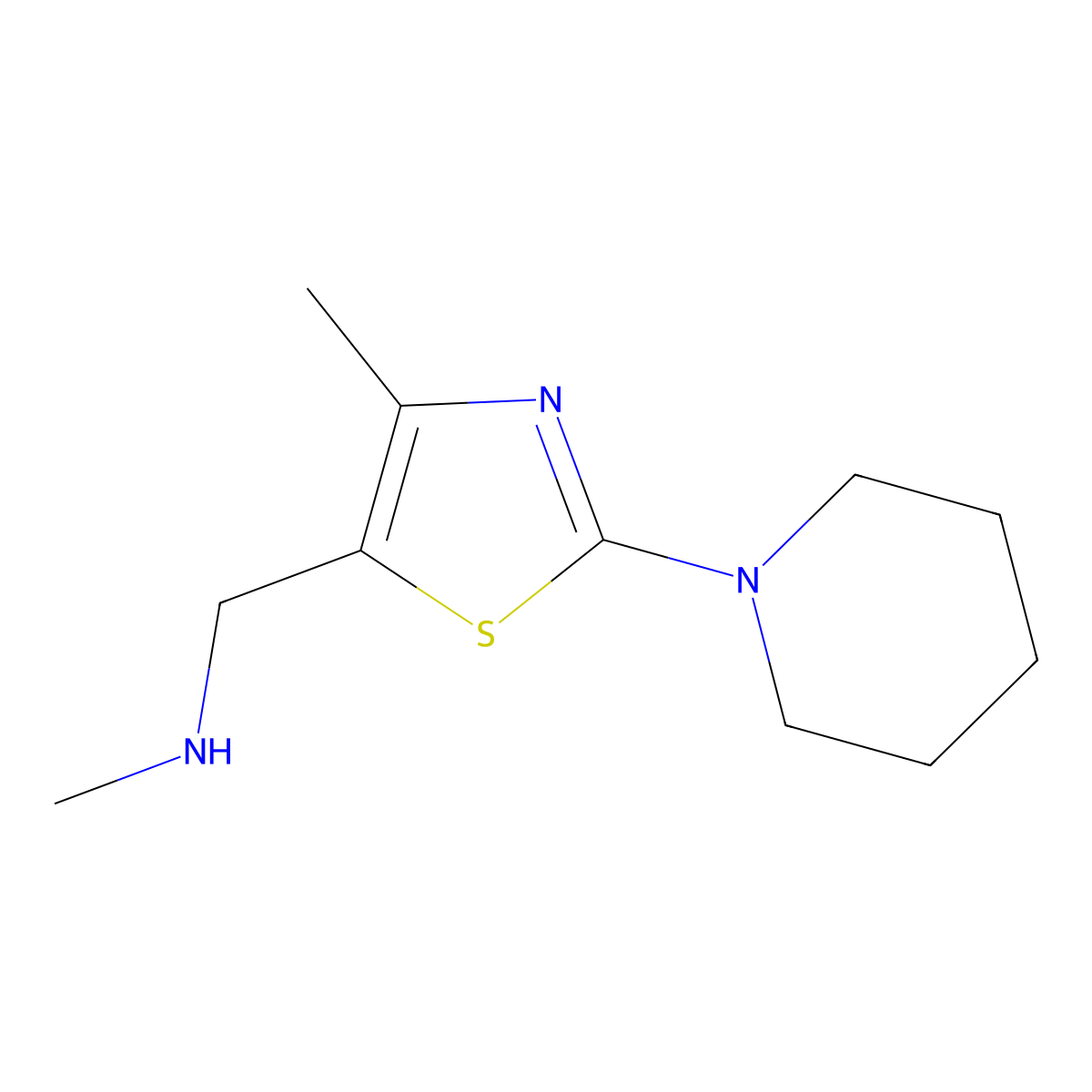 n-Methyl-1-(4-methyl-2-(piperidin-1-yl)thiazol-5-yl)methanamine molecular structure, CAS 1211509-12-4