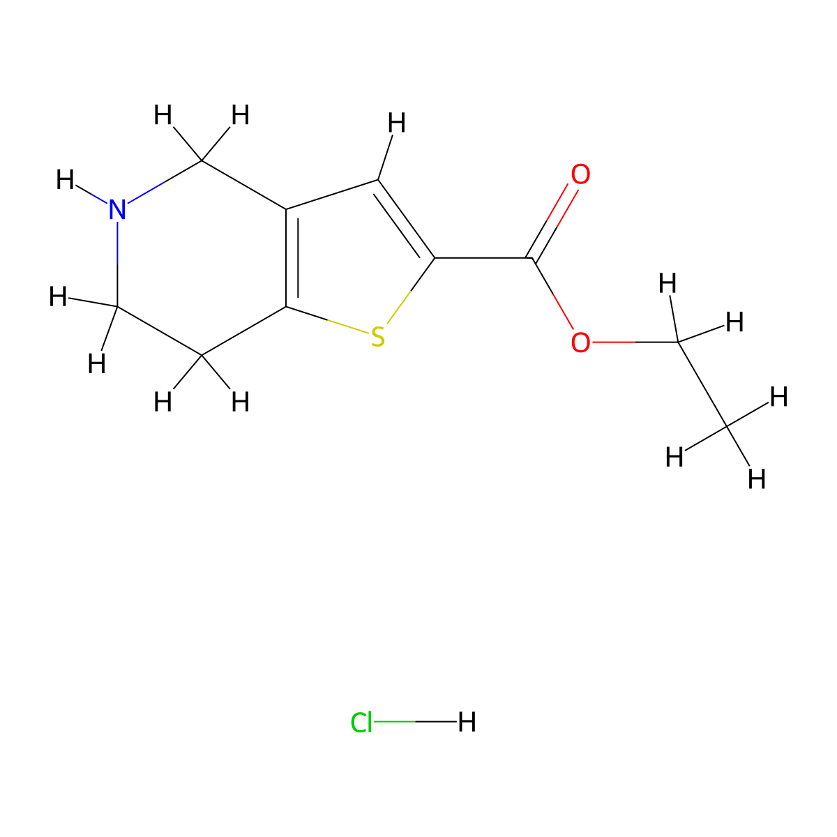 Ethyl 4,5,6,7-tetrahydrothieno[3,2-c]pyridine-2-carboxylate hydrochloride molecular structure, CAS 1211511-50-0