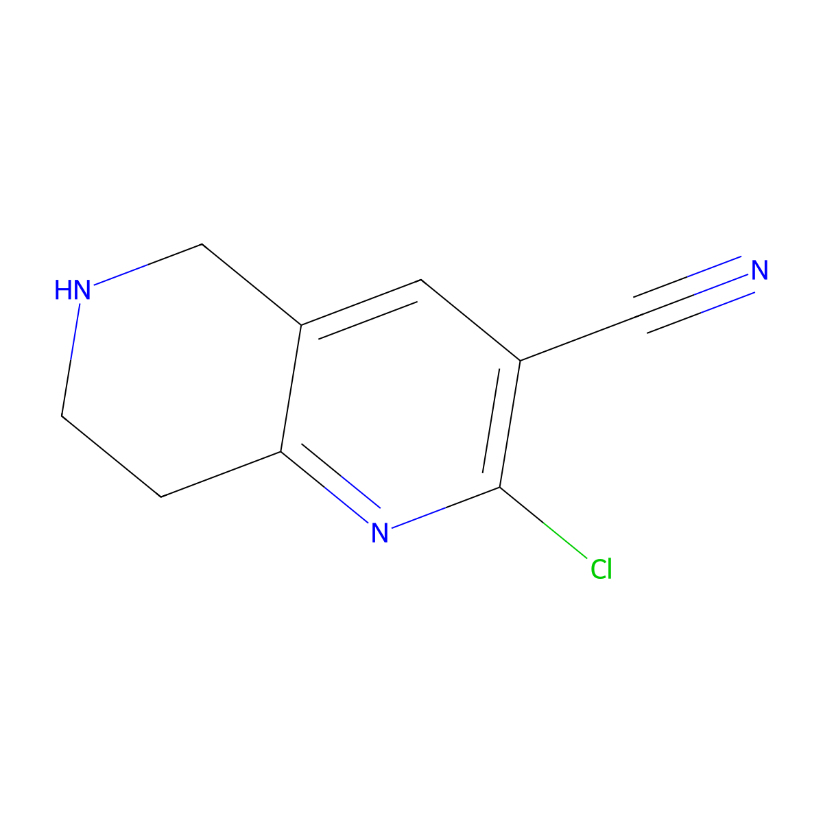 2-Chloro-5,6,7,8-tetrahydro-1,6-naphthyridine-3-carbonitrile molecular structure, CAS 1211515-10-4
