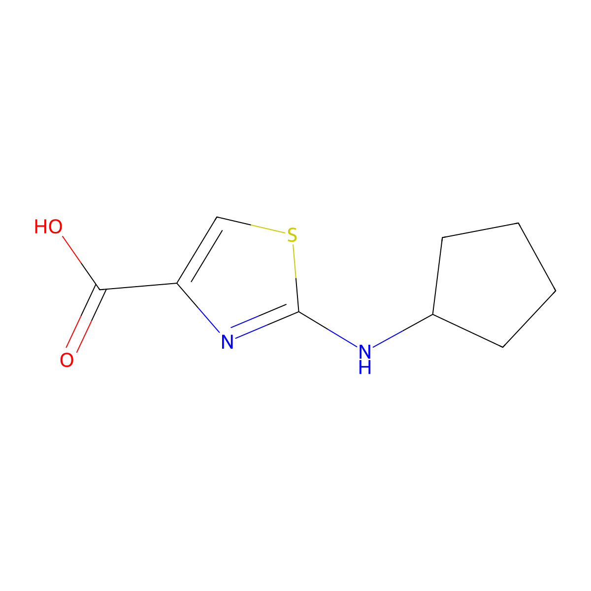 2-(Cyclopentylamino)-1,3-thiazole-4-carboxylic acid molecular structure, CAS 1211515-49-9