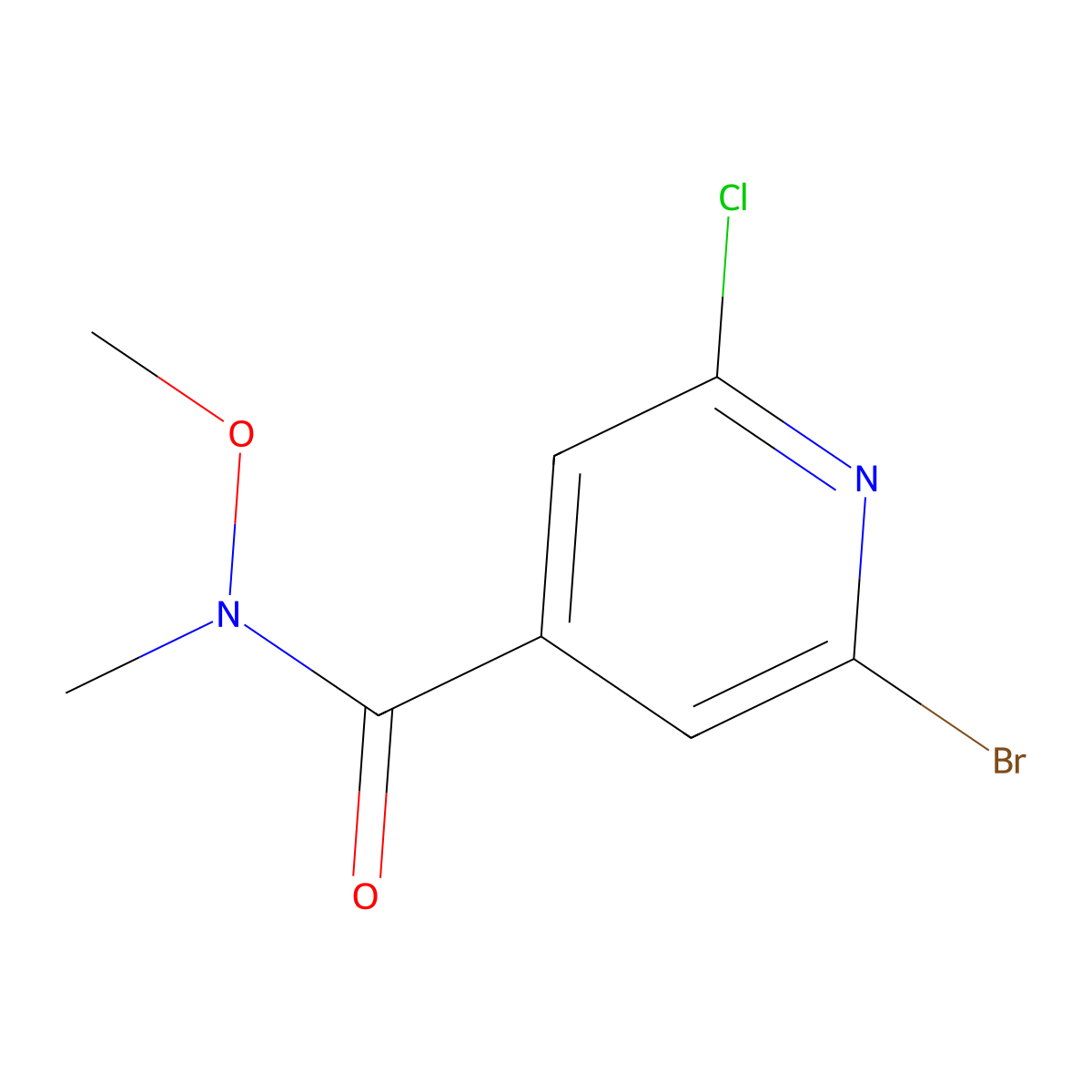 2-Bromo-6-chloro-N-methoxy-N-methyl-4-pyridinecarboxamide molecular structure, CAS 1211515-96-6