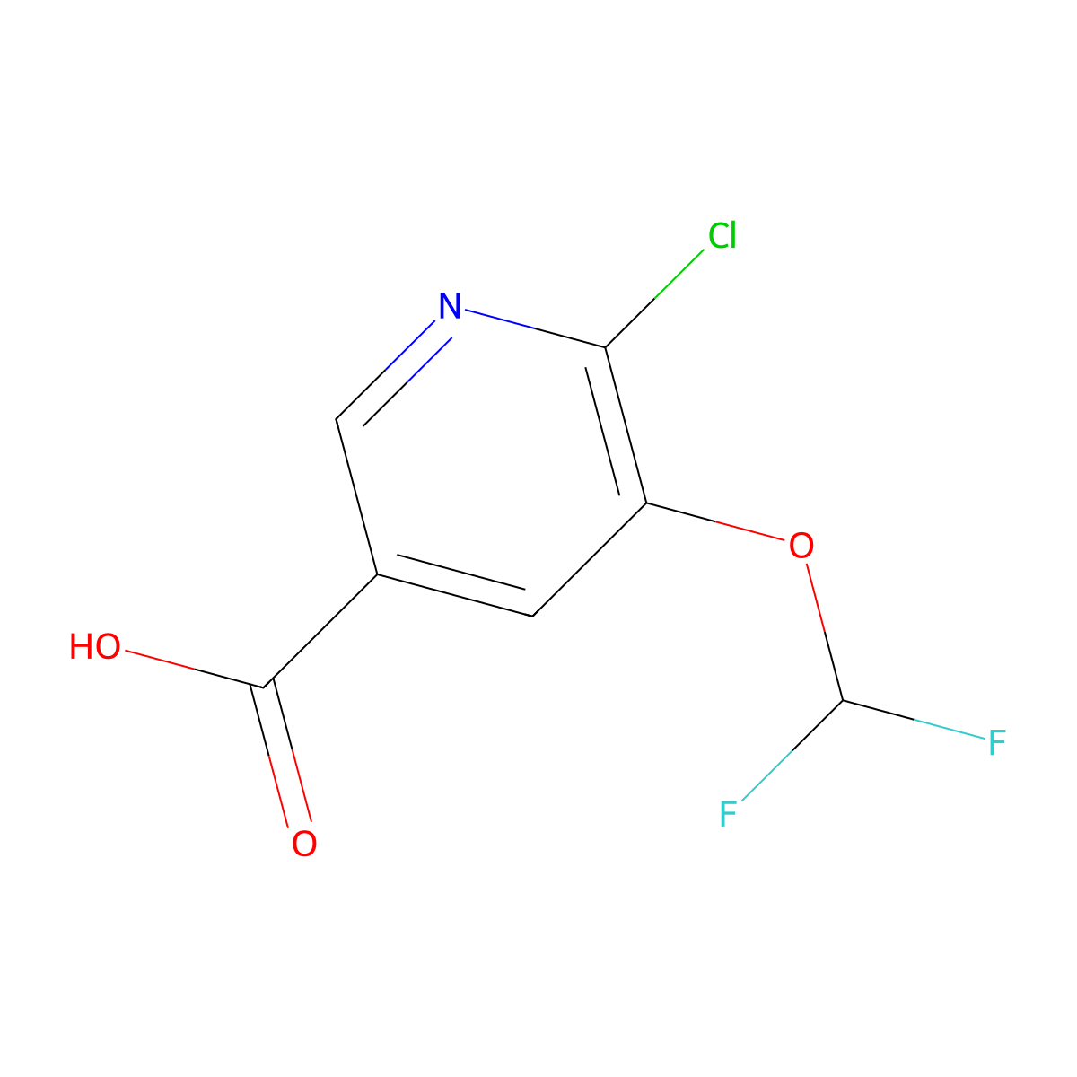6-Chloro-5-(difluoromethoxy)-3-pyridinecarboxylic acid molecular structure, CAS 1211516-47-0