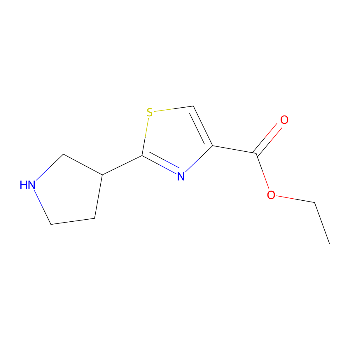 Ethyl 2-(pyrrolidin-3-yl)-1,3-thiazole-4-carboxylate molecular structure, CAS 1211517-28-0