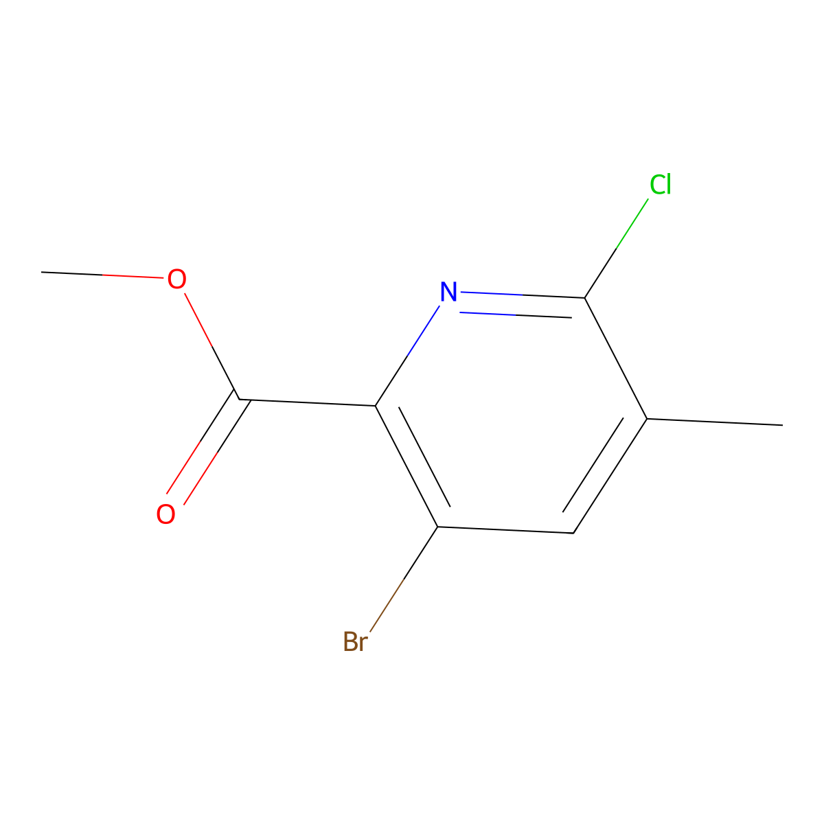 Methyl 3-bromo-6-chloro-5-methylpyridine-2-carboxylate molecular structure, CAS 1211518-51-2