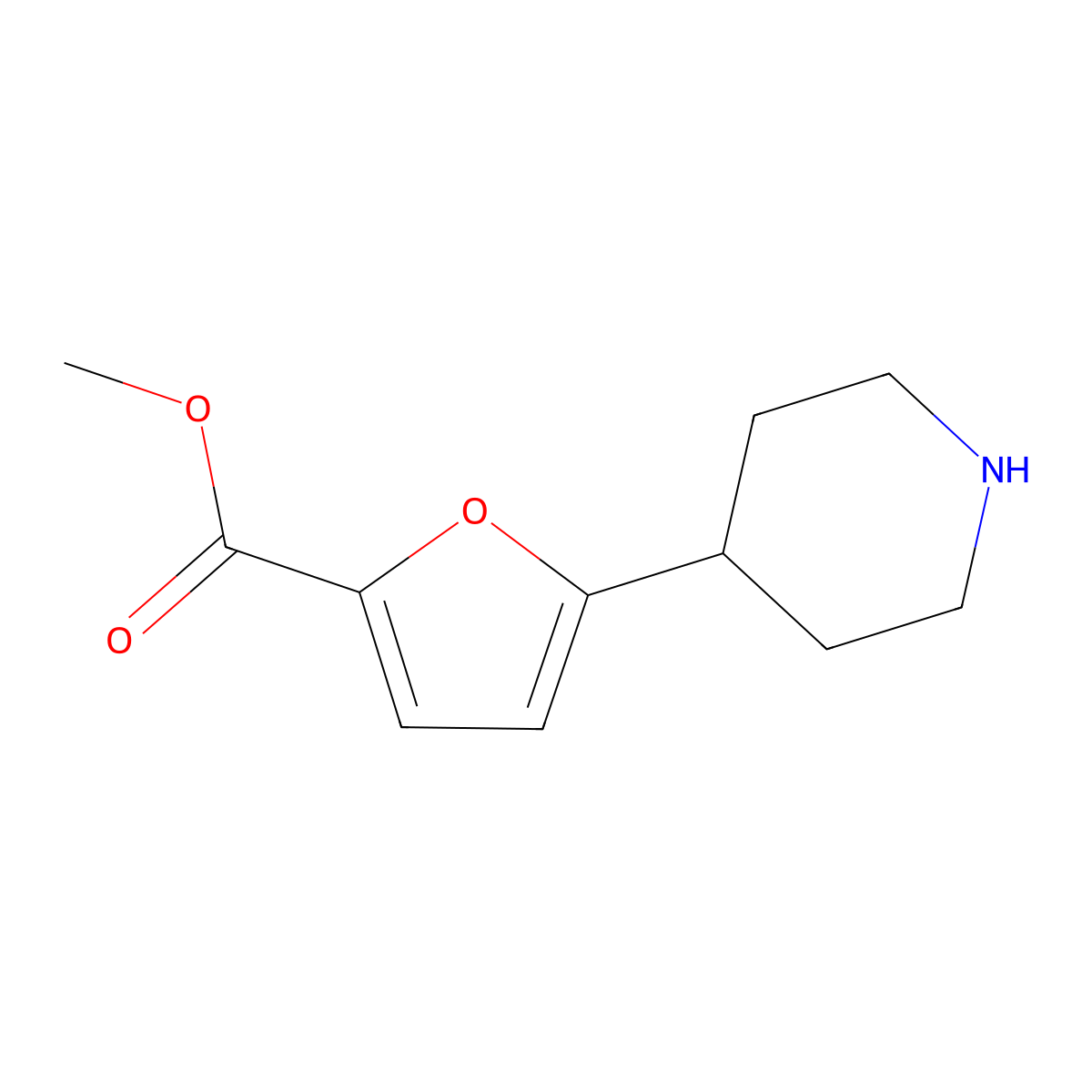 Methyl 5-(piperidin-4-yl)furan-2-carboxylate molecular structure, CAS 1211519-16-2