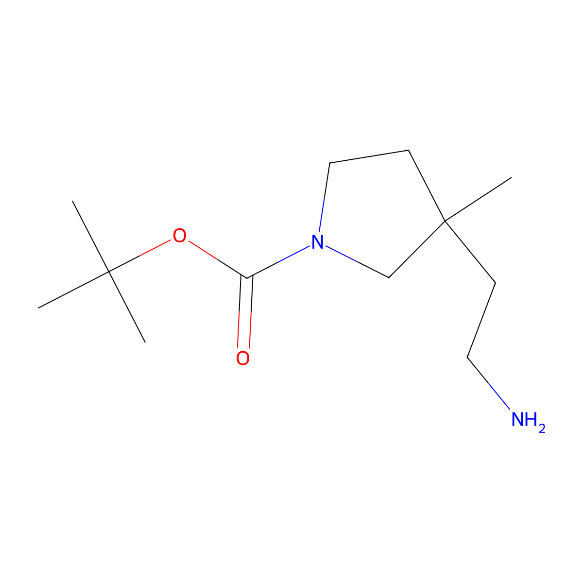 Tert-butyl 3-(2-aminoethyl)-3-methylpyrrolidine-1-carboxylate molecular structure, CAS 1211523-66-8