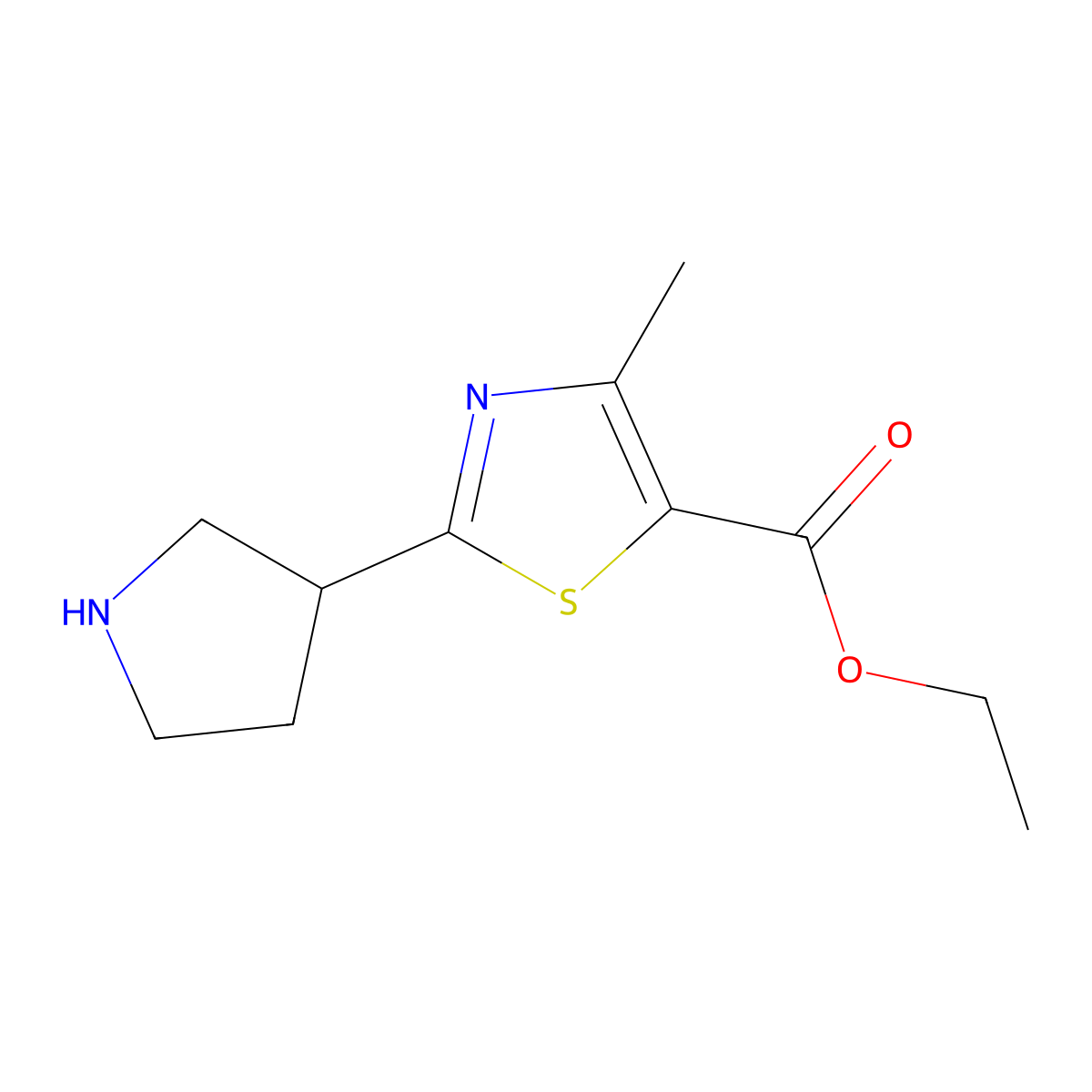 Ethyl 4-methyl-2-(pyrrolidin-3-yl)thiazole-5-carboxylate molecular structure, CAS 1211526-59-8