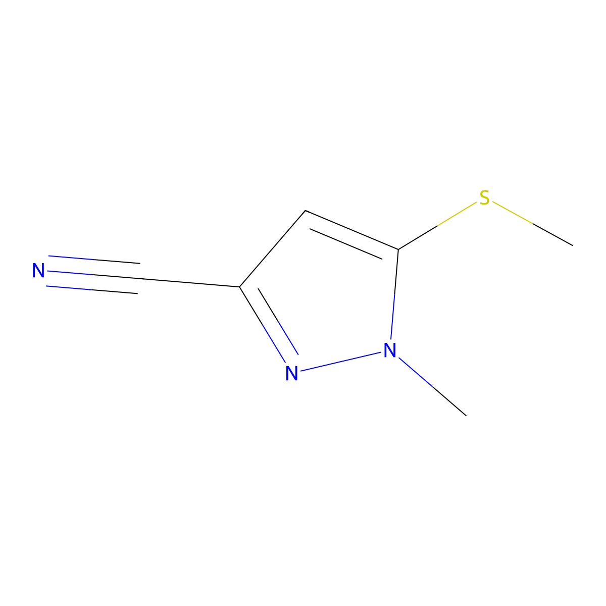1-methyl-5-(methylsulfanyl)-1H-pyrazole-3-carbonitrile molecular structure, CAS 1211528-63-0