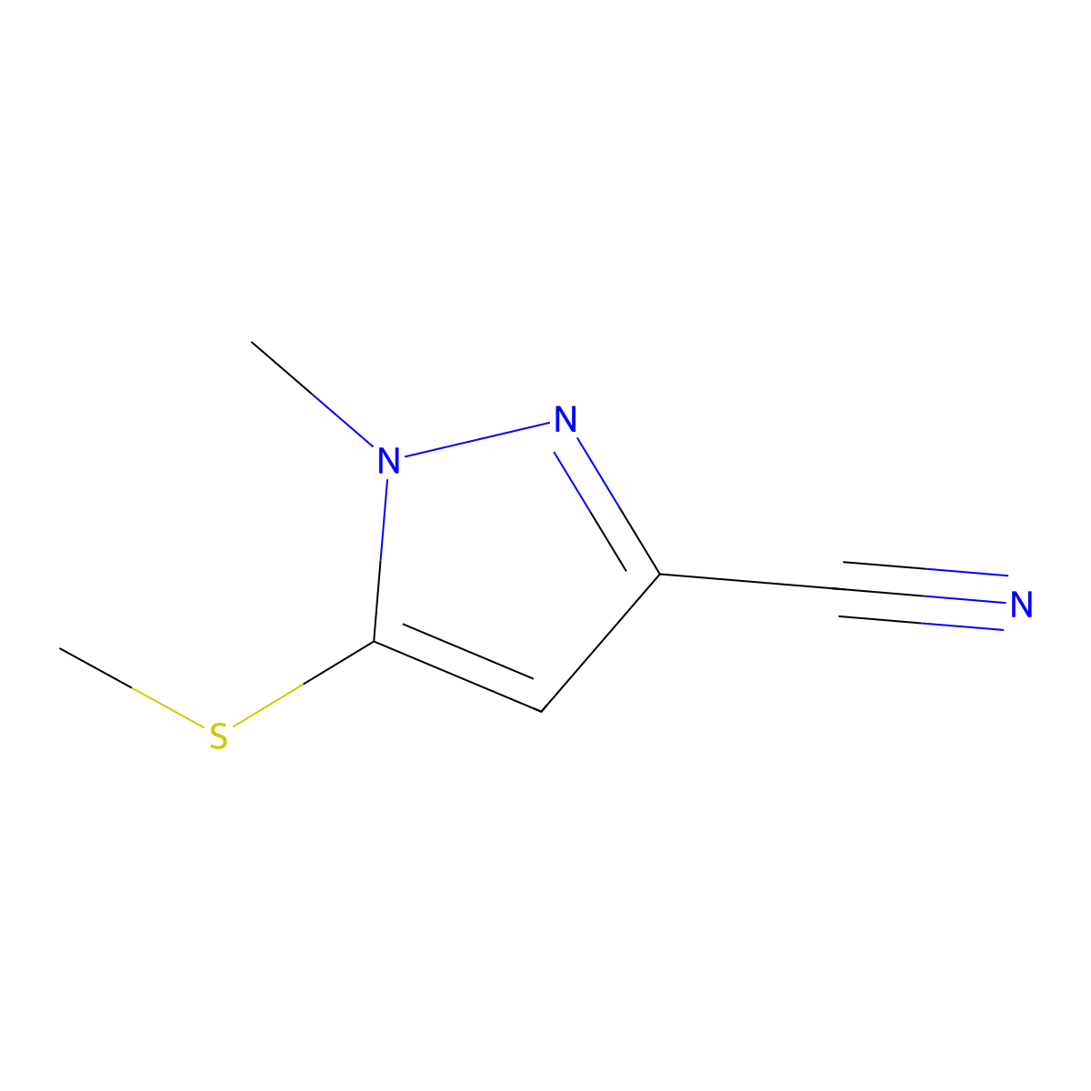 1-methyl-5-(methylsulfanyl)-1H-pyrazole-3-carbonitrile molecular structure, CAS 1211528-63-0