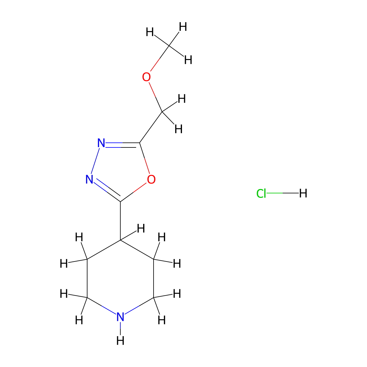 4-(5-Methoxymethyl-[1,3,4]oxadiazol-2-YL)-piperidine hydrochloride molecular structure, CAS 1211528-77-6