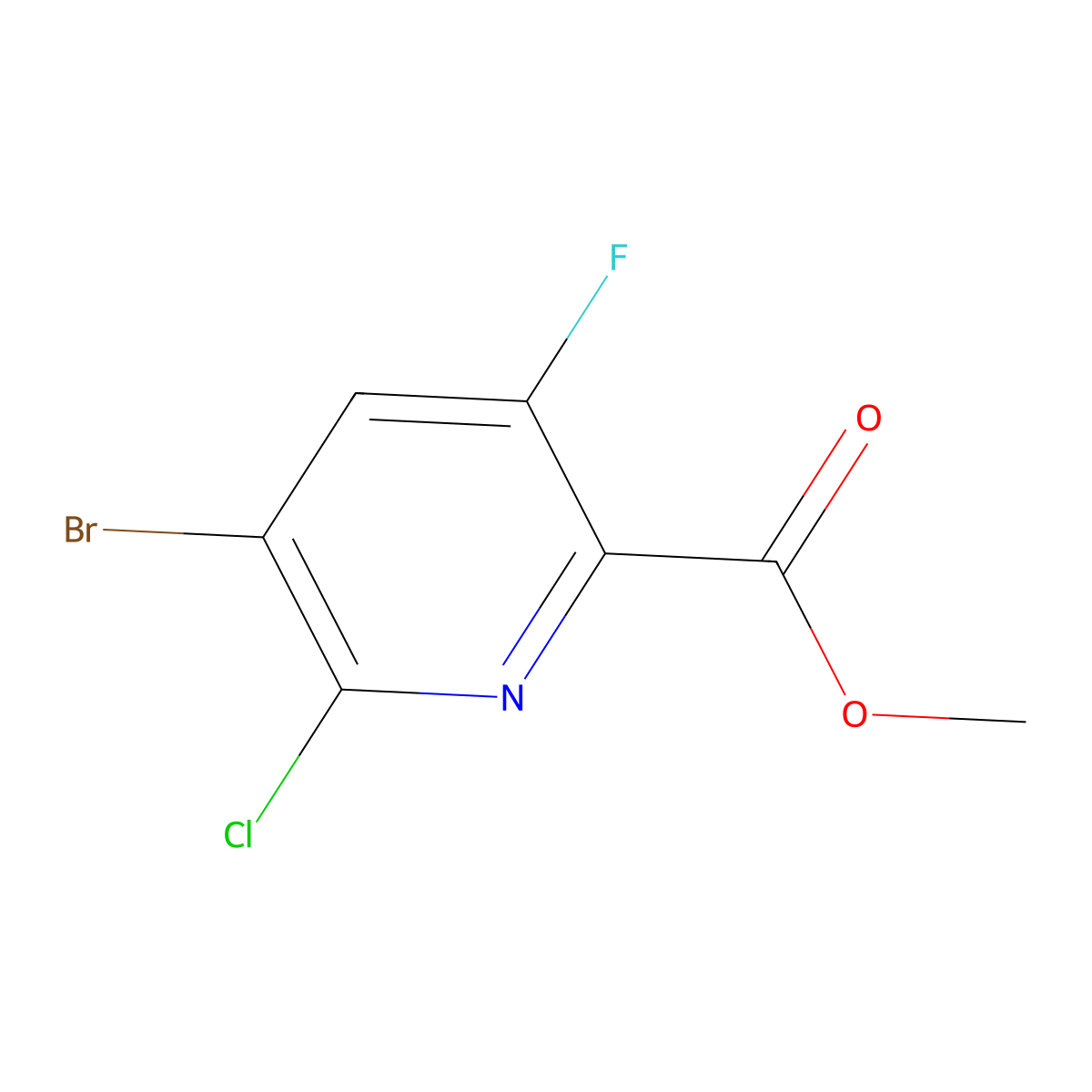 Methyl 5-bromo-6-chloro-3-fluoropyridine-2-carboxylate molecular structure, CAS 1211528-83-4