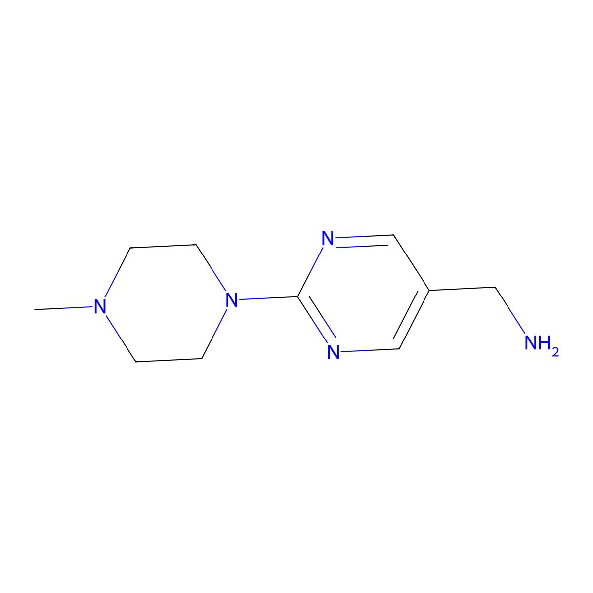 (2-(4-Methylpiperazin-1-yl)pyrimidin-5-yl)methanamine molecular structure, CAS 1211528-97-0