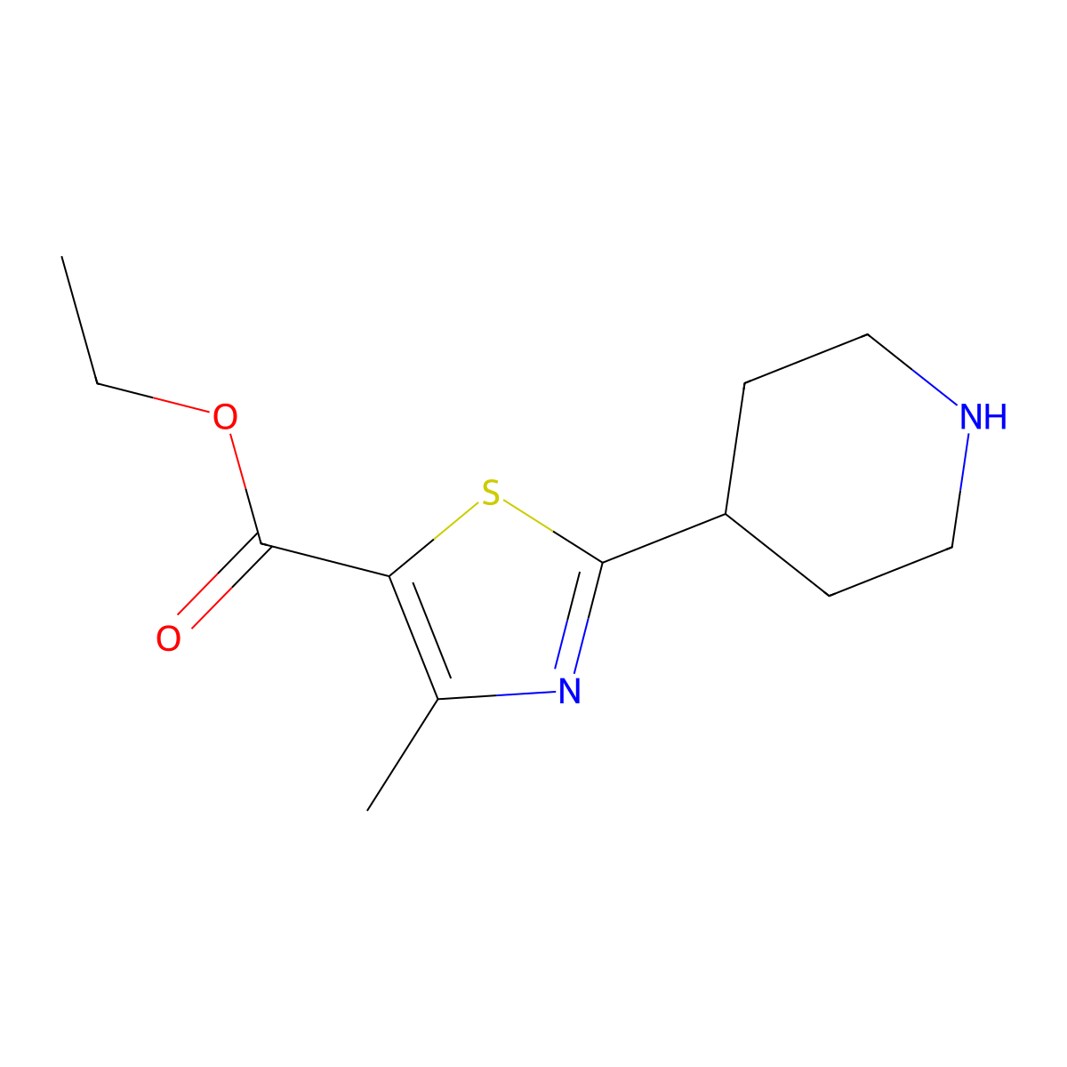 Ethyl 4-methyl-2-(piperidin-4-yl)-1,3-thiazole-5-carboxylate molecular structure, CAS 1211534-10-9