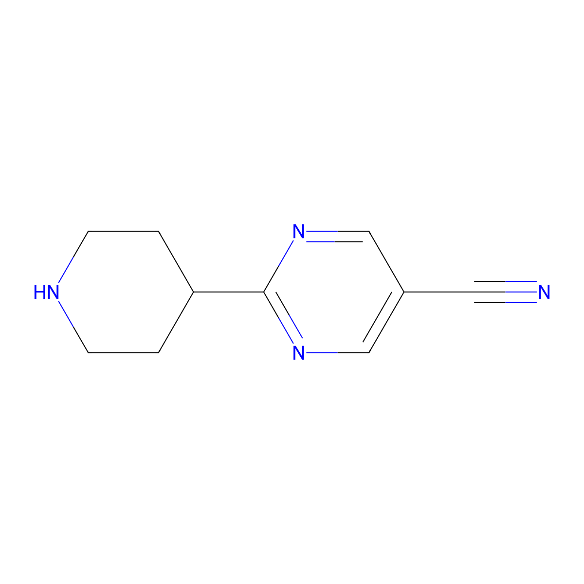 2-(Piperidin-4-yl)pyrimidine-5-carbonitrile molecular structure, CAS 1211534-17-6