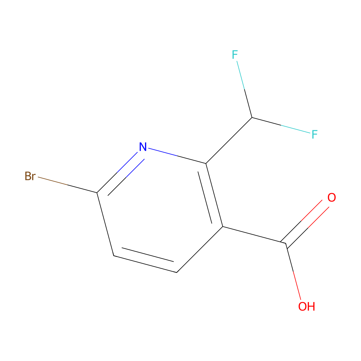 6-Bromo-2-(difluoromethyl)pyridine-3-carboxylic acid molecular structure, CAS 1211536-36-5