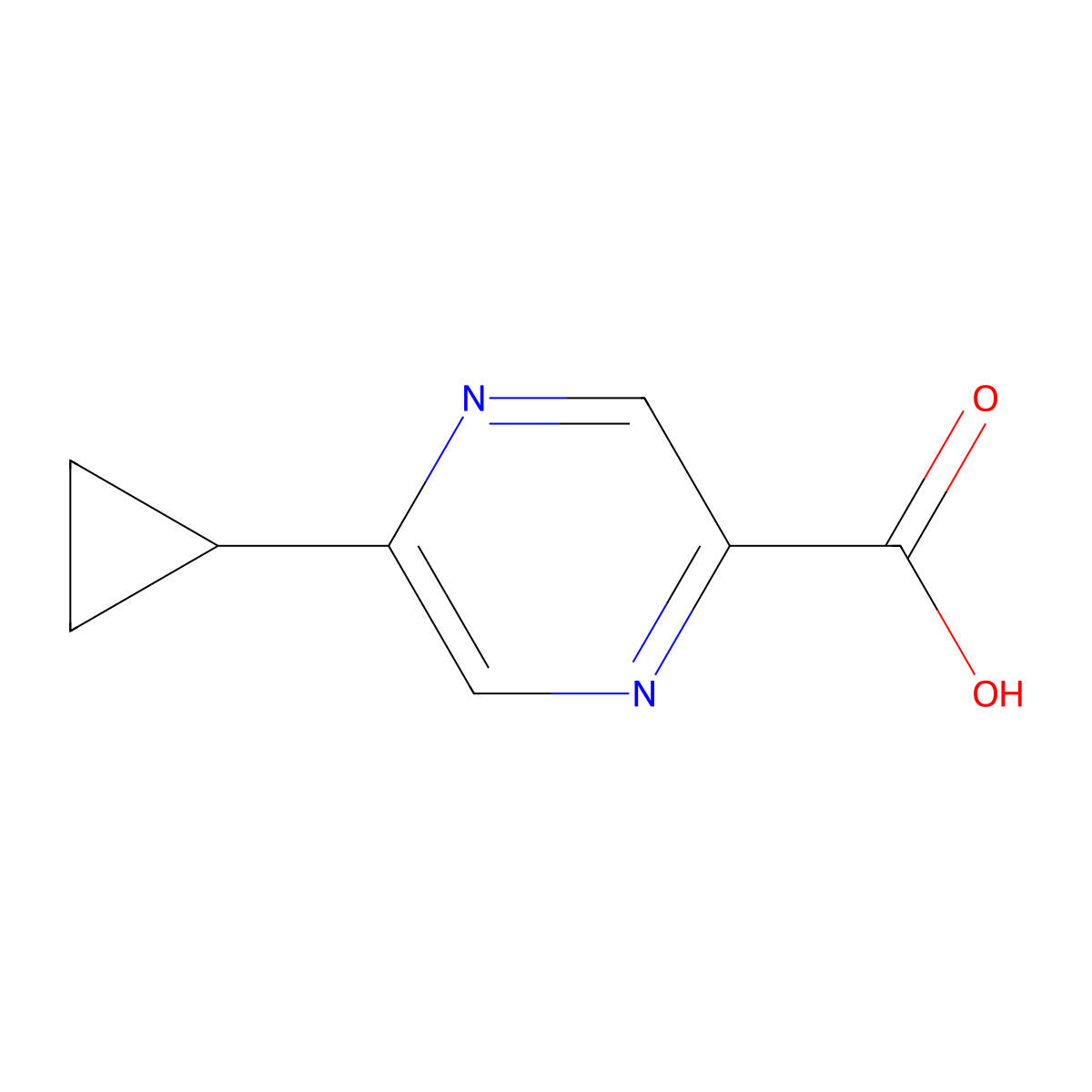 5-Cyclopropylpyrazine-2-carboxylic acid molecular structure, CAS 1211537-40-4