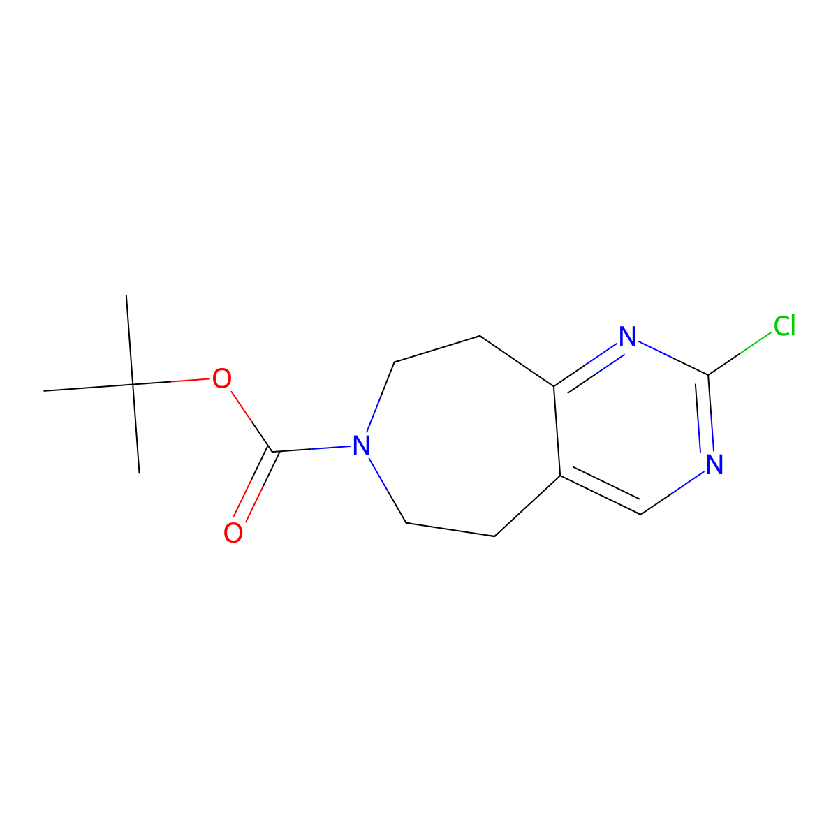 tert-butyl 2-chloro-5H,6H,7H,8H,9H-pyrimido(4,5-d)azepine-7-carboxylate molecular structure, CAS 1211538-47-4