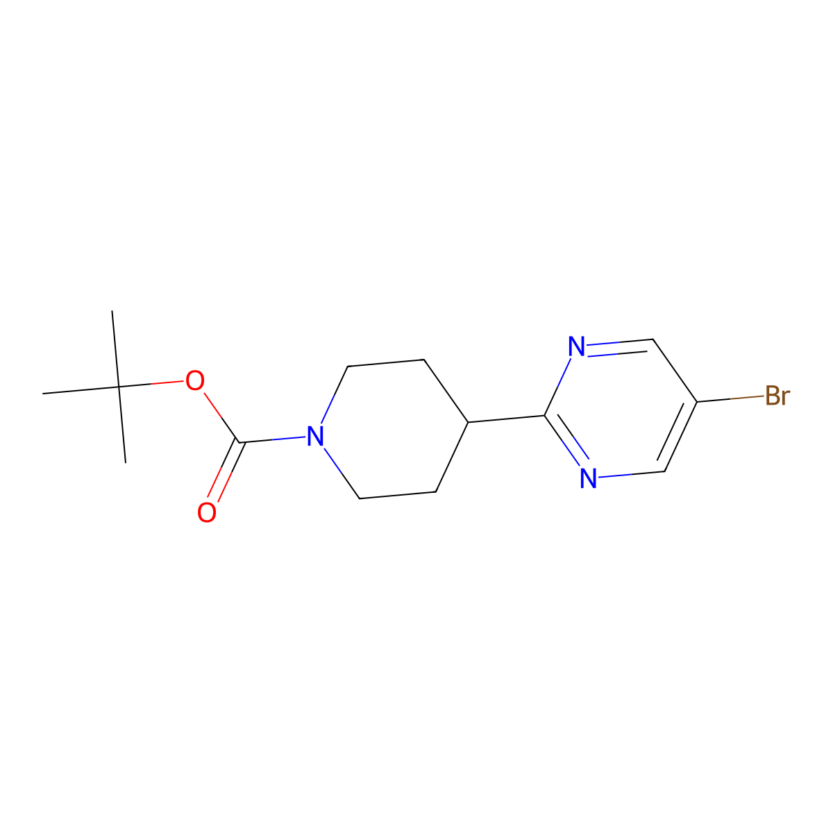 Tert-butyl 4-(5-bromopyrimidin-2-yl)piperidine-1-carboxylate molecular structure, CAS 1211538-92-9