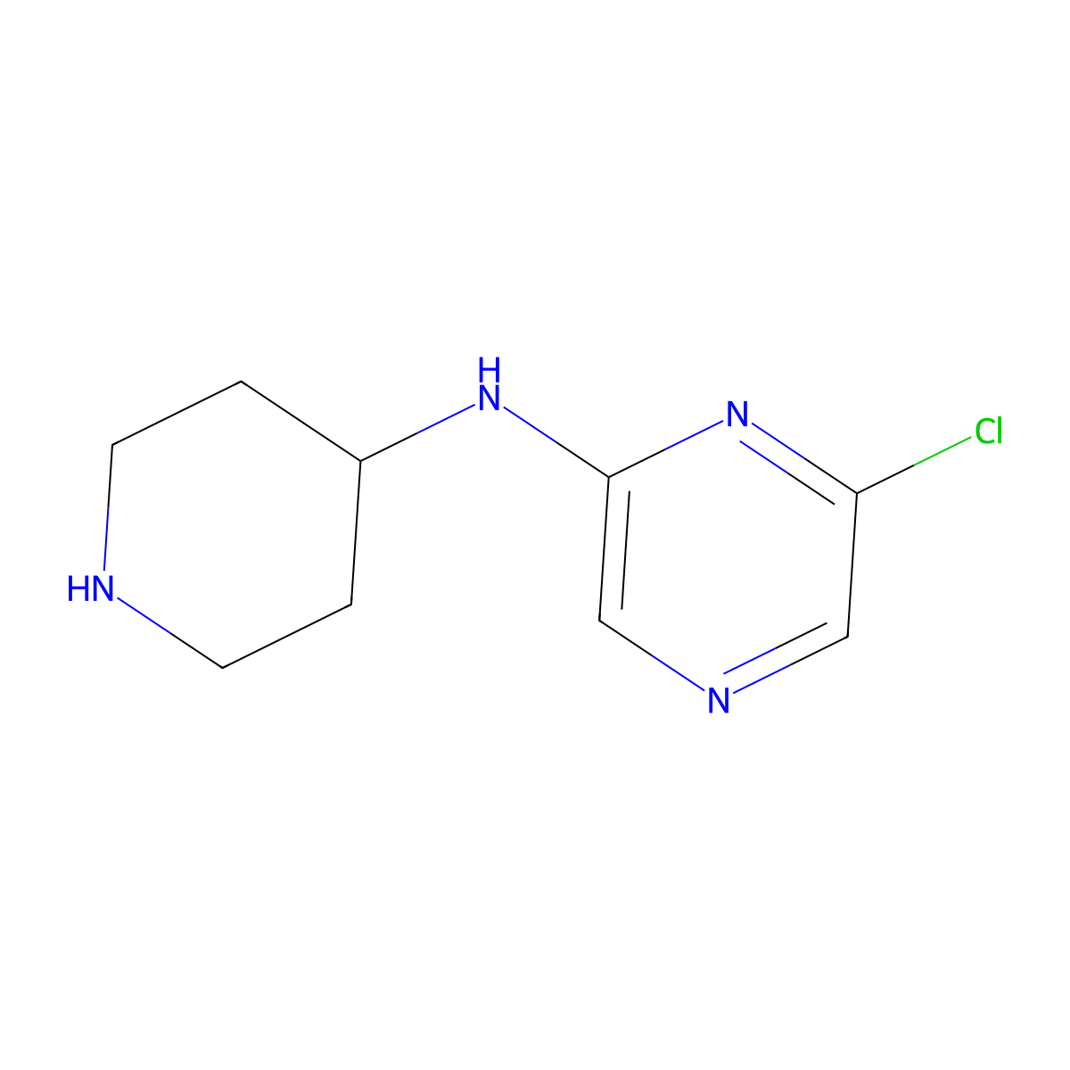 6-chloro-N-(piperidin-4-yl)pyrazin-2-amine molecular structure, CAS 1211539-25-1