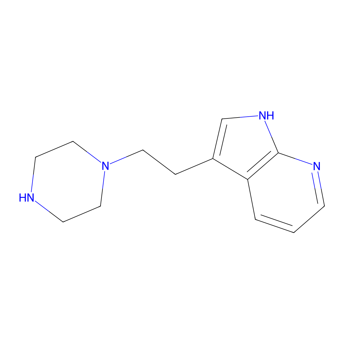 3-(2-piperazin-1-ylethyl)-1H-pyrrolo[2,3-b]pyridine molecular structure, CAS 1211539-73-9