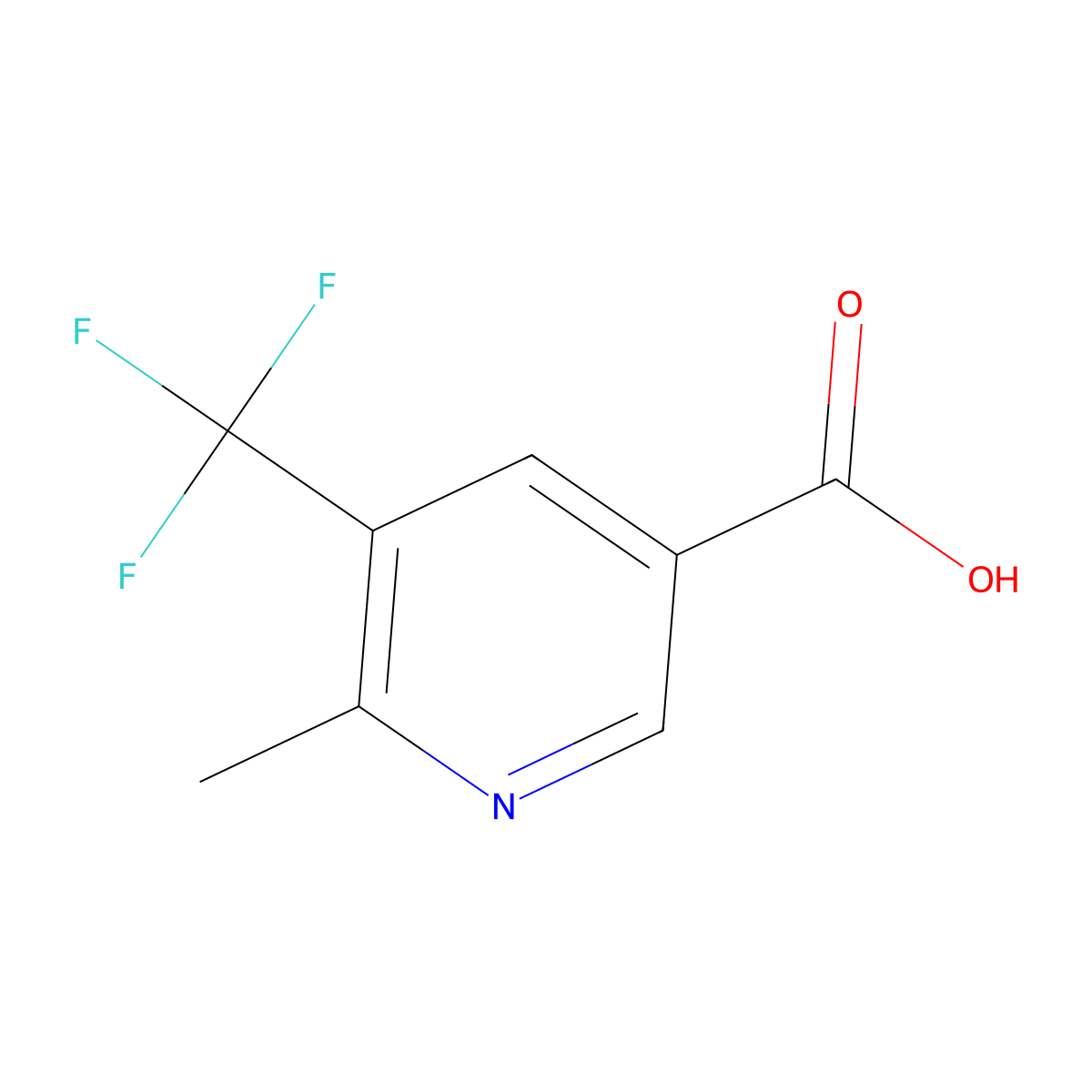 6-Methyl-5-(trifluoromethyl)pyridine-3-carboxylic acid molecular structure, CAS 1211539-77-3