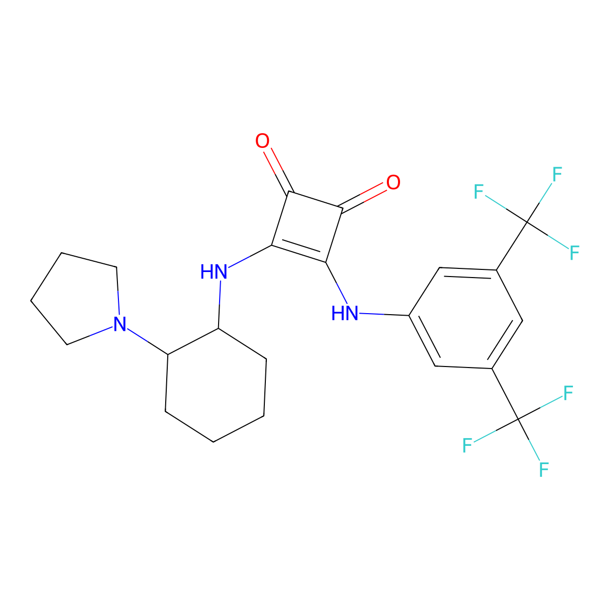 3-((3,5-Bis(trifluoromethyl)phenyl)amino)-4-(((1R,2R)-2-(1-pyrrolidinyl)cyclohexyl)amino)-3-cyclobutene-1,2-dione molecular structure, CAS 1211565-10-4