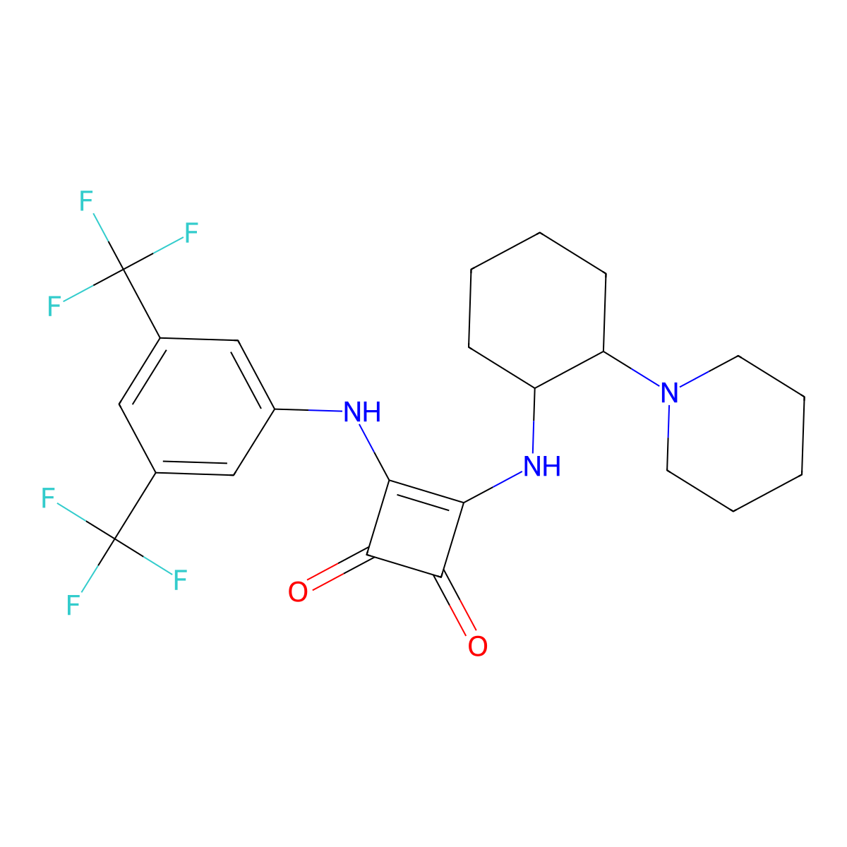 3-[[3,5-Bis(trifluoromethyl)phenyl]amino]-4-[[(1R,2R)-2-(1-piperidinyl)cyclohexyl]amino]-3-cyclobutene-1,2-dione molecular structure, CAS 1211565-11-5