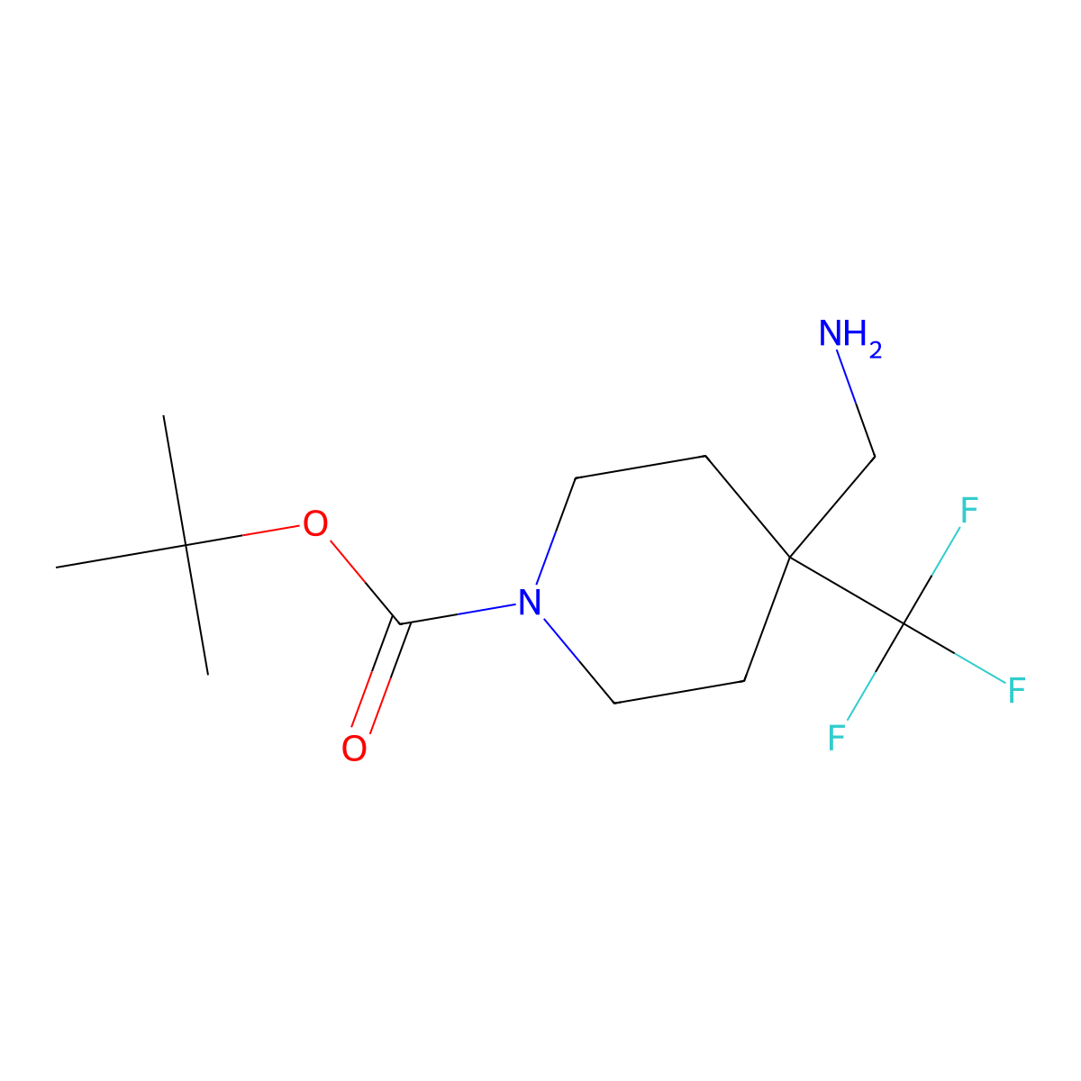 Tert-butyl 4-(aminomethyl)-4-(trifluoromethyl)piperidine-1-carboxylate molecular structure, CAS 1211578-36-7