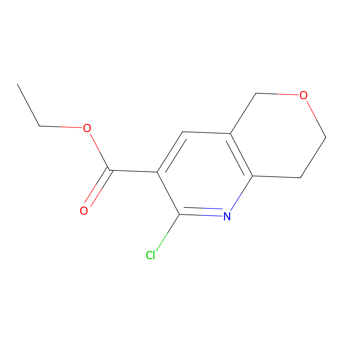 ethyl 2-chloro-5H,7H,8H-pyrano(4,3-b)pyridine-3-carboxylate molecular structure, CAS 1211579-84-8