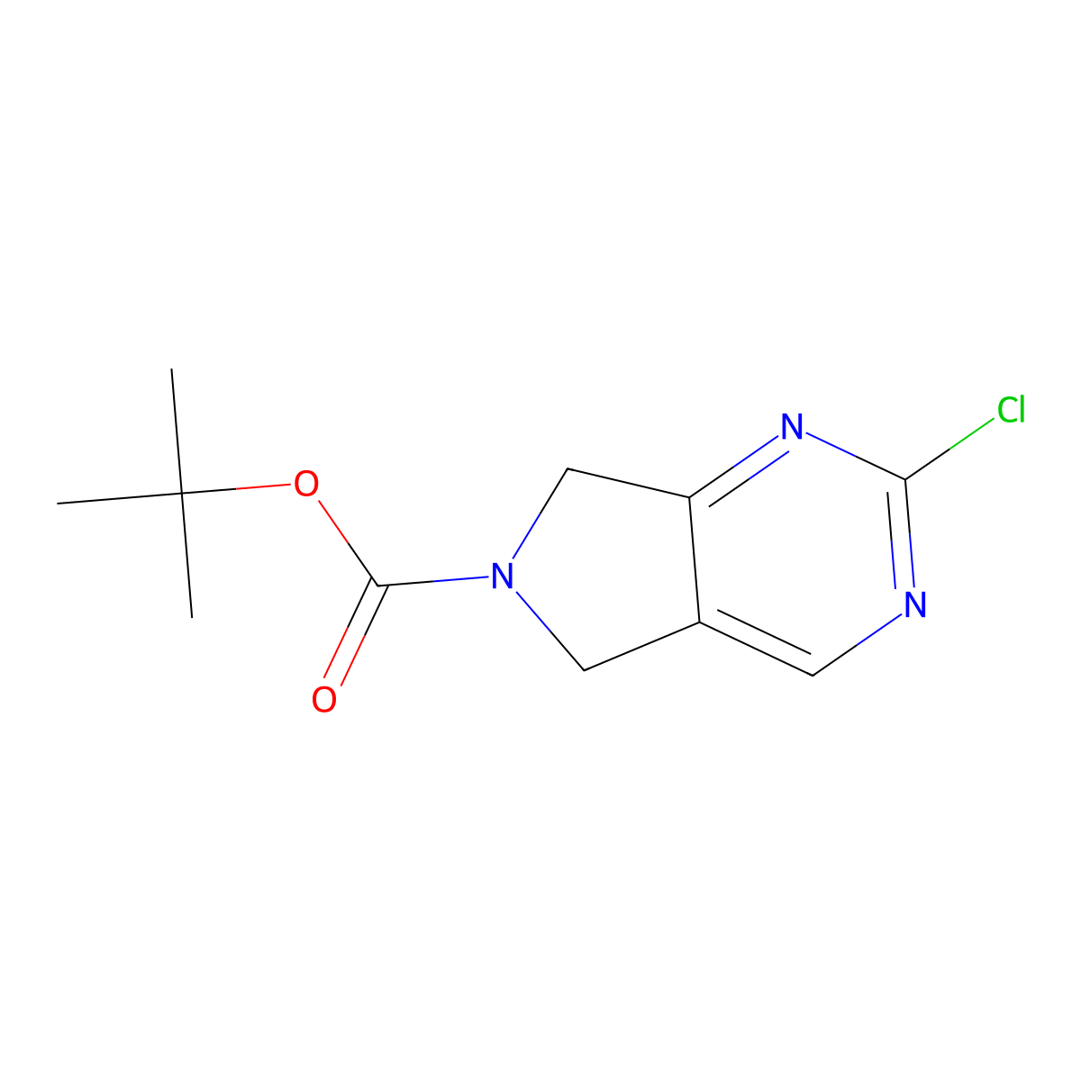 tert-butyl 2-chloro-5H,6H,7H-pyrrolo(3,4-d)pyrimidine-6-carboxylate molecular structure, CAS 1211581-47-3